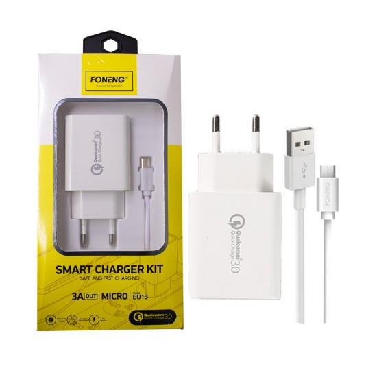 Carregador Rápido Foneng EU13 com Micro Cabo 1USB 3A Branco